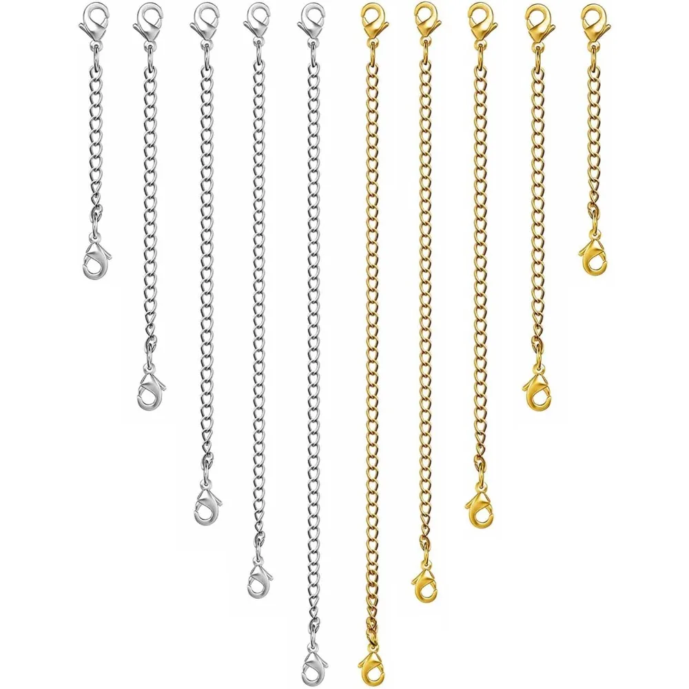 10Pcs Chain Extenders for Necklaces Bracelet Stainless Steel Extension Chain for Women Jewelry Making