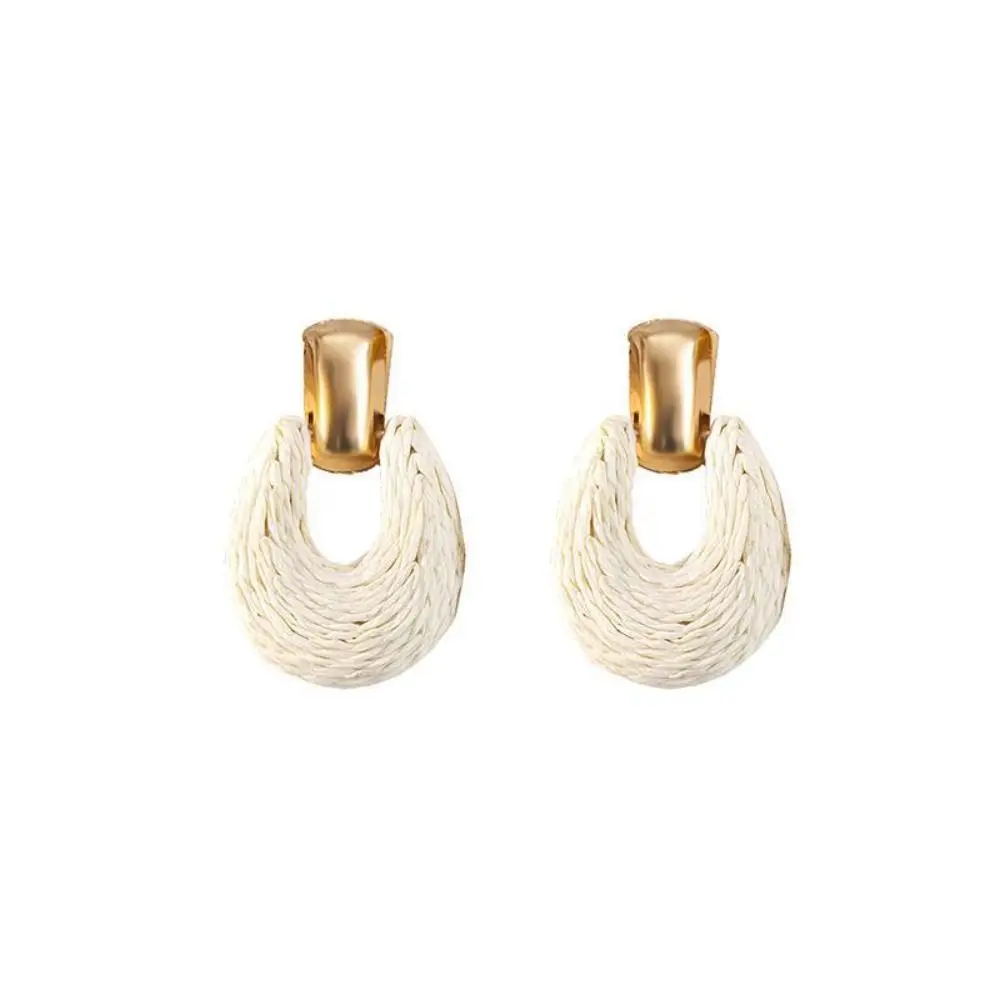 Scalloped Earrings Woven Raffia Earrings Colorful Solid Color Ethnic Style Earring Earring Pendant Alloy Hoop