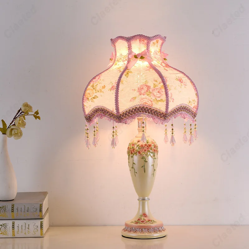 Creative New LED Fabric Lampshade European Table Lamp Bedroom Bedside Warm Atmosphere Lighting Lamps