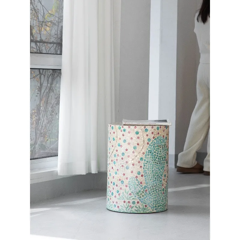 Natural Shell Round Side Table with Mosaic Inlay, Versatile End Table for Sofa Corner, Bedside Nightstand & Coffee Table