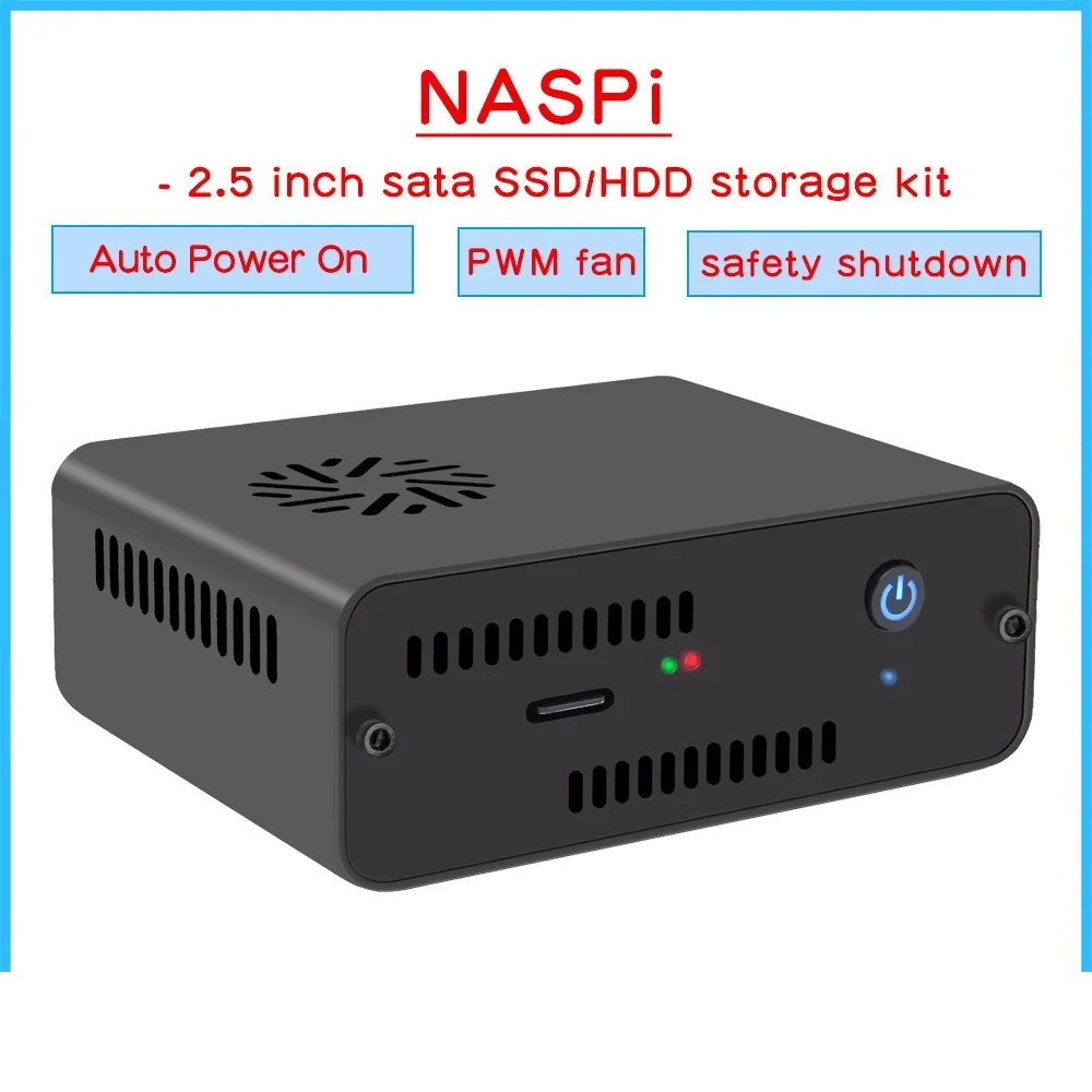 Go! Geekworm NASPi 2.5 inch SATA HDD/SSD NAS Case Storage Kit for Raspberry Pi 4 (Support Max. 9.8mm Thickness HDD/SSD)