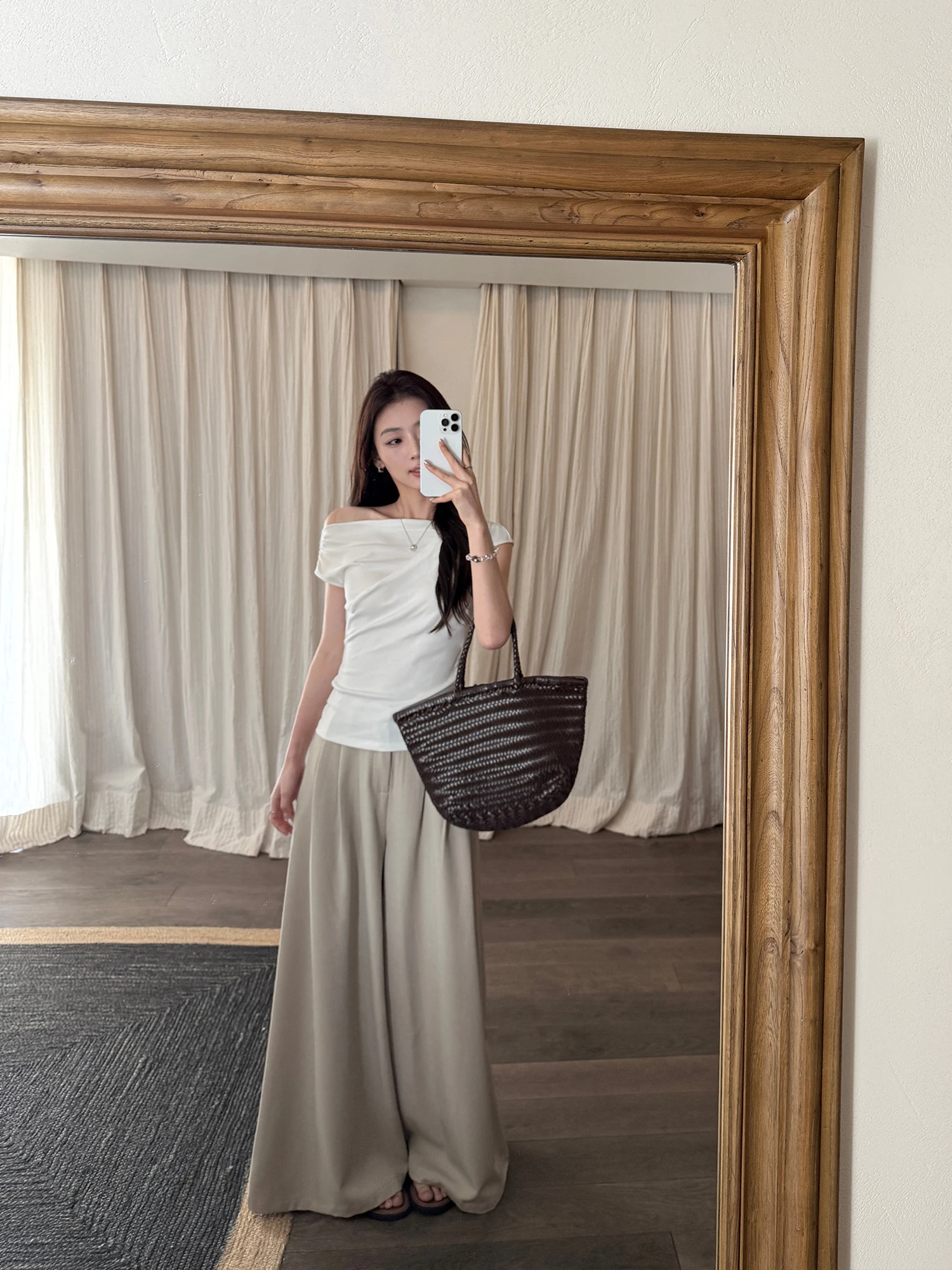 

Pusumede Fashionable Lazy Wide Leg Pants Women Loose Straight Casual High Waist Draping Skirt Pants Polyester Spandex Blend