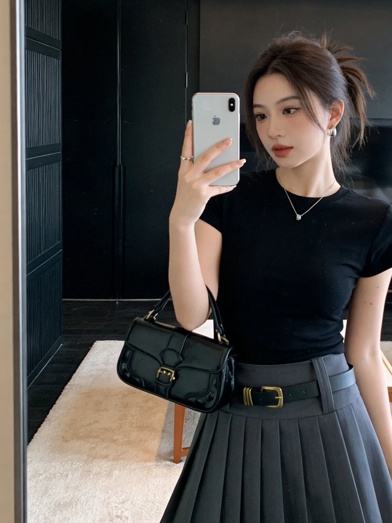 

Classic Korean Sle Bla Pleated Skirt Anti-Light Spring Summer New Arrival Women's Busin Suit ort Skirt