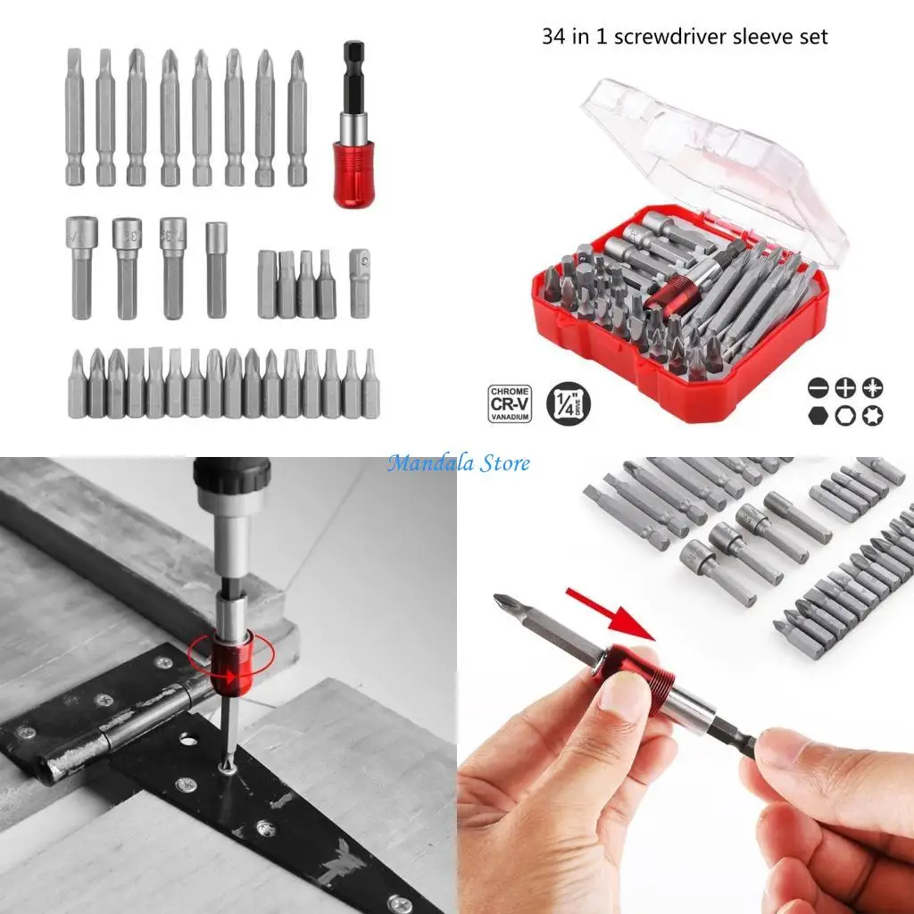 

U2JC 34pcs/set 1/4 Security Bit Set Durable Security Bit Set Star Bit Multifunctional Bit for Auto Electronics Repairs