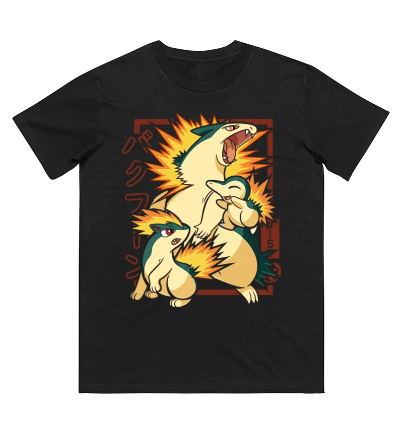Pokémon Cyndaquil Evolution Bedrucktes T-Shirt aus reiner Baumwolle für Herren und Damen, Frühling/Sommer, neue Kollektion, modisches Kurzarmshirt