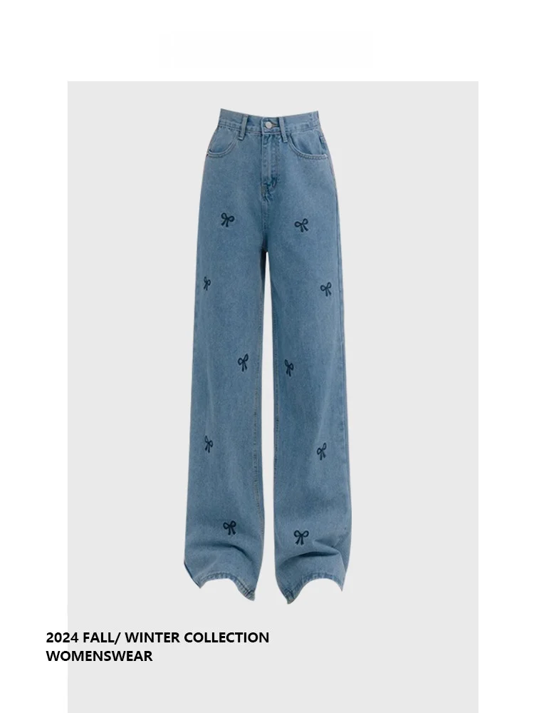 

Женские джинсы с высокой талией, вышивкой и узлом, прямого кроя, Forever 2 Day Night, летние брюки с высокой талией