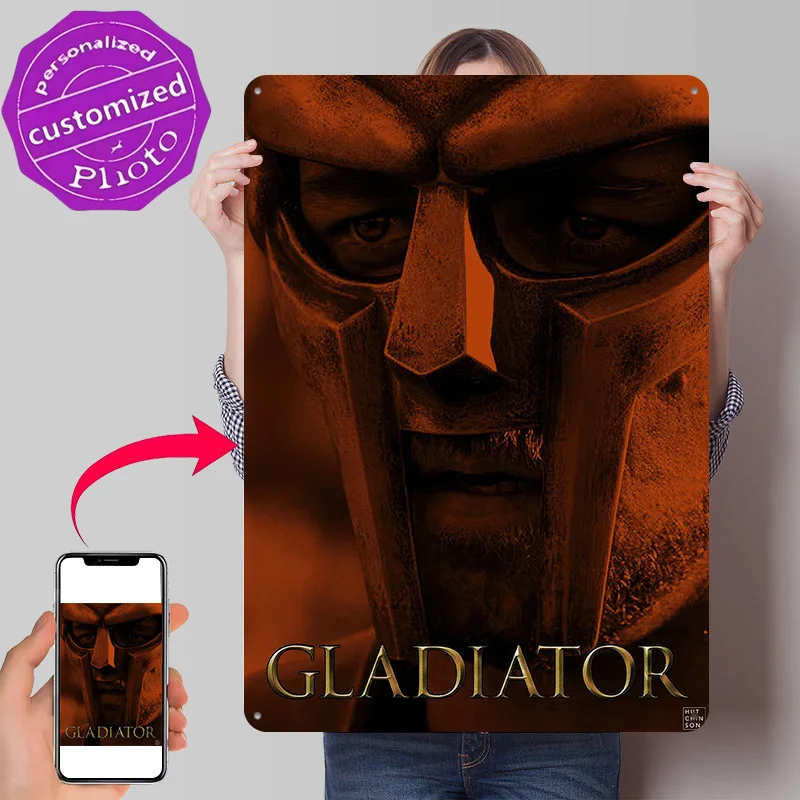 Gladiator Movie Close-Up 3D Printed Texture Poster Personalized Wall Art Retro Metal Tin Signs for Room Decorating Interior Sign