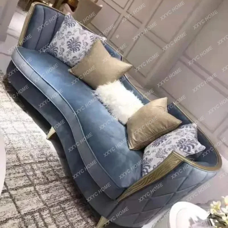 curved solid wood simple post-modern fabric sofa