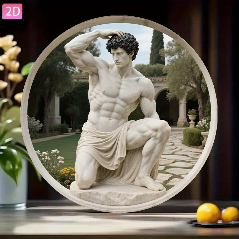 2D Metal Sign, Greek Athlete Marble Sculpture Logo, Vintage Wall Decor for Garden Kitchen Bar Room Outdoor Garage Cafe Restauran