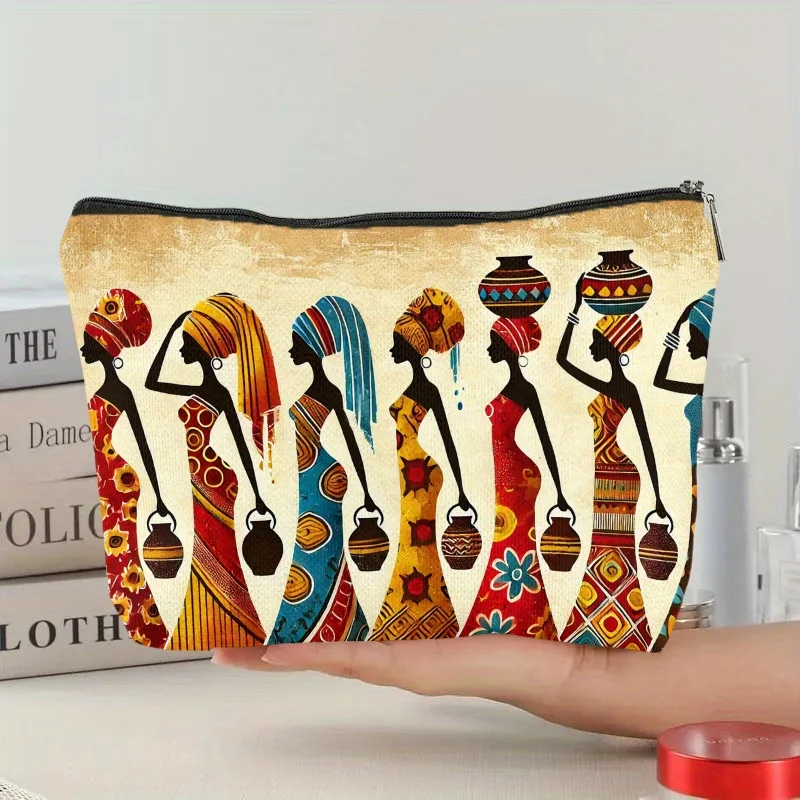 Afrykańska kobieta projektuje kosmetyczki - urocze, wielofunkcyjne torby na zamek błyskawiczny dla kobiet, torba do przechowywania biżuterii.
