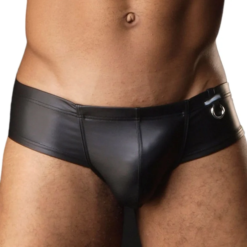 Fashion Club Men's Boxers Underpants Sexy Ring Patent Faux leather PU Male Underwear Panties Boxer Shorts Clubwear Lingerie