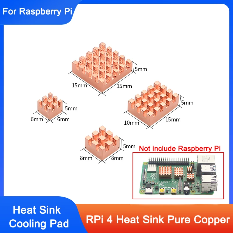 4PCS/set Pure Copper Heatsink for Raspberry Pi 4B Kit Cooler Heat Sink Passive Cooling Pad Radiator for Cooling Raspberry Pi 4 B