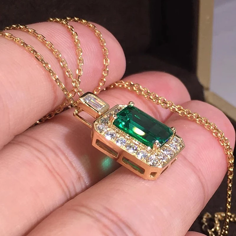 Huitan Gold Color Necklace for Women Luxury Green Cubic Zirconia Fashion Design Bridal Wedding Necklace Anniversary Gift Jewelry