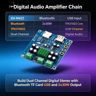 XH-M422 TPA3116D2 Bluetooth Amplifier Board, 2x30W Dual Channel Digital Audio Module