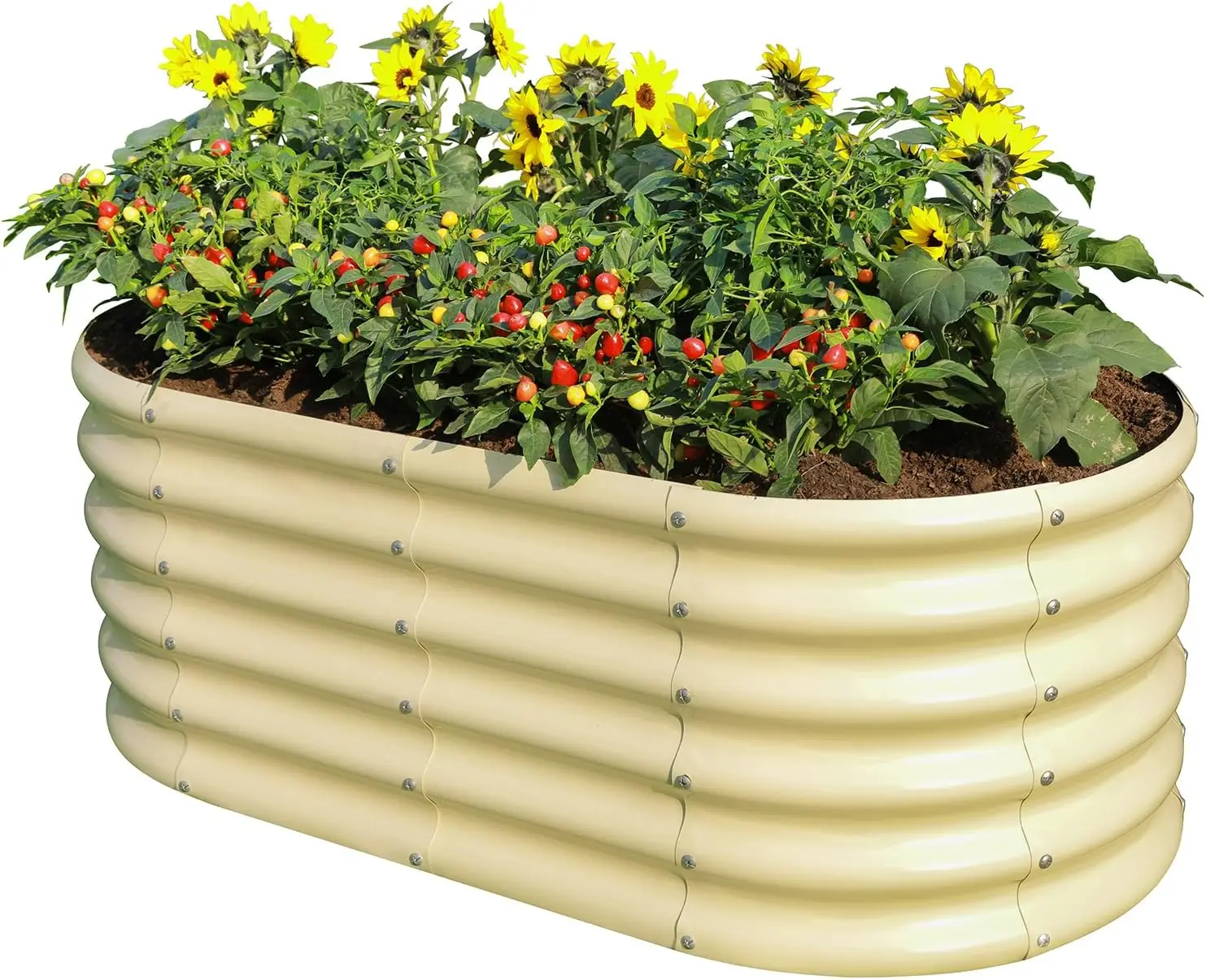 

18“ Tall Outdoor Metal Raised Garden Bed, Oval Deep Root Planter Box for Vegetables, Flowers, Herbs, 89 Gallon Capacity