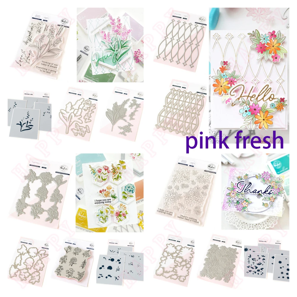 

Cheerful Blossoms Metal Cutting Dies frame Hot Foil pink for Stencils DIY Scrapbook fresh Stamp Album Paper Card handmade Make