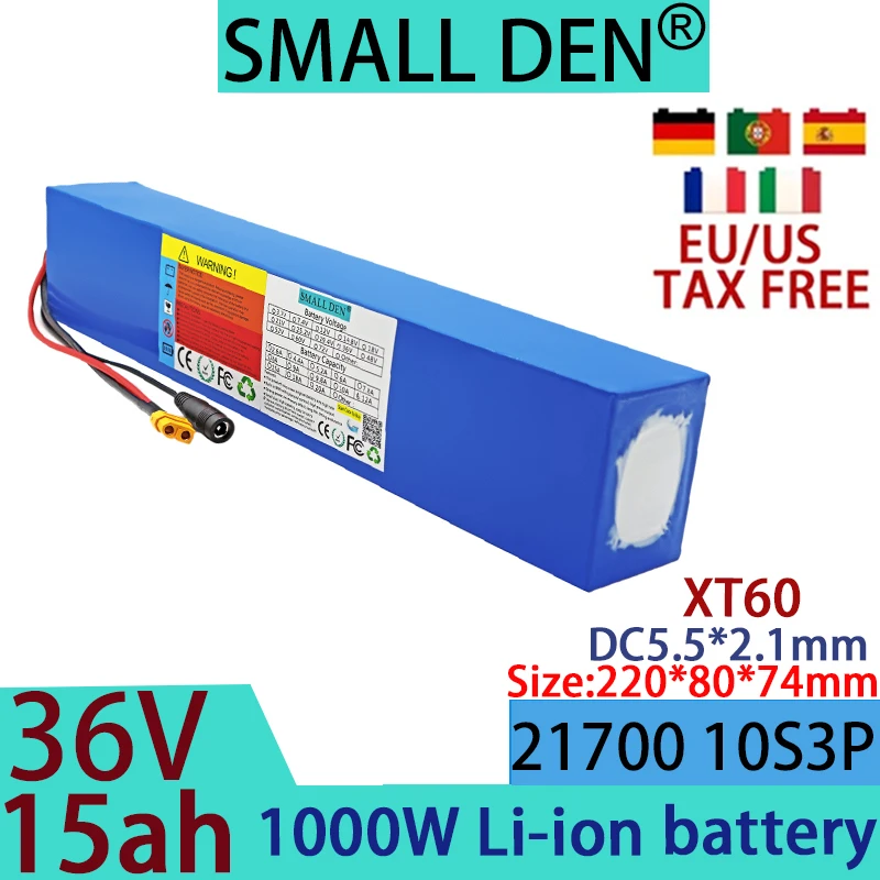 36V15Ah21700 10S3P lithium battery pack with built-in BMS protection,suitable for 1000W high-power backup high-quality batteries