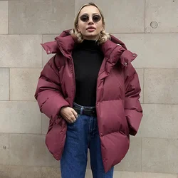 Fashion Winter Thicken Hooded Cotton Jacket Women Casual Solid Long Sleeve Snow Coats 2024 Female New Warm Street Office Jackets