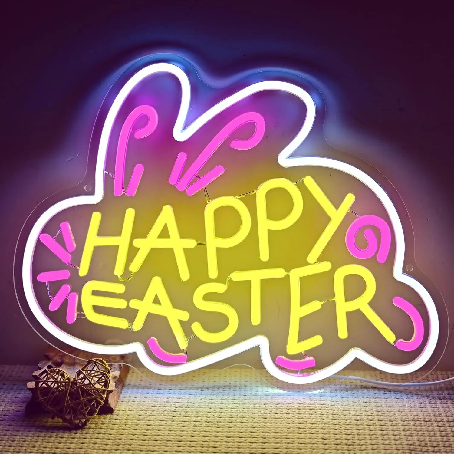 

Неоновые вывески «Счастливой Пасхи» с USB-питанием, светодиодные неоновые светильники с регулировкой яркости для спальни, бара, детской комнаты, украшения для вечеринок, подарки, аксессуары для комнаты, декор для стен