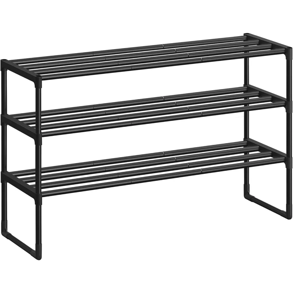 

Shoe Rack, 3-Tier Shoe Organizer, Metal Storage Shelf, Upright or Upside Down, for 16-20 Pairs, Stackable