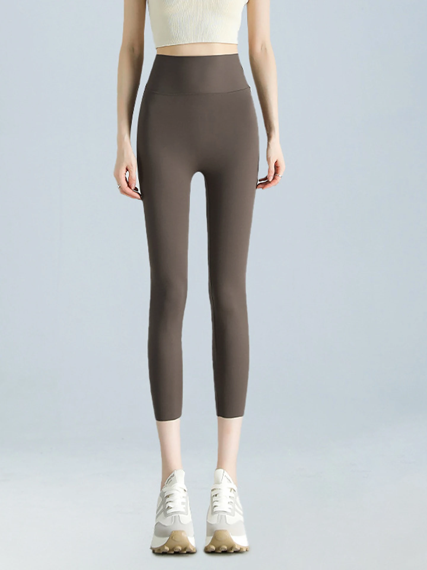 

Брюки для йоги карамельного цвета на семь футов, женские тонкие леггинсы из коровьей кожи, подтягивающие живот, подтягивающие ягодицы, леггинсы с высокой талией