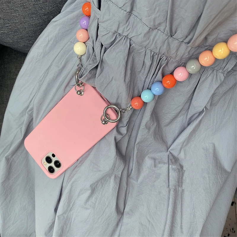 INS Hot Crossbody Rainbow Beads Shockproof Phone Case for iphone 11 13 14 Pro 15 Pro Max XS 6S 7 8 Plus Bumper Soft Back cover