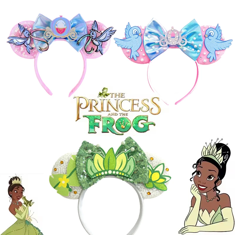 

Princess and Frog Mickey Mouse Ears Headbands Women Party Hair Accessories Bird Headband for Girls Kids Sequins Bow Hairband