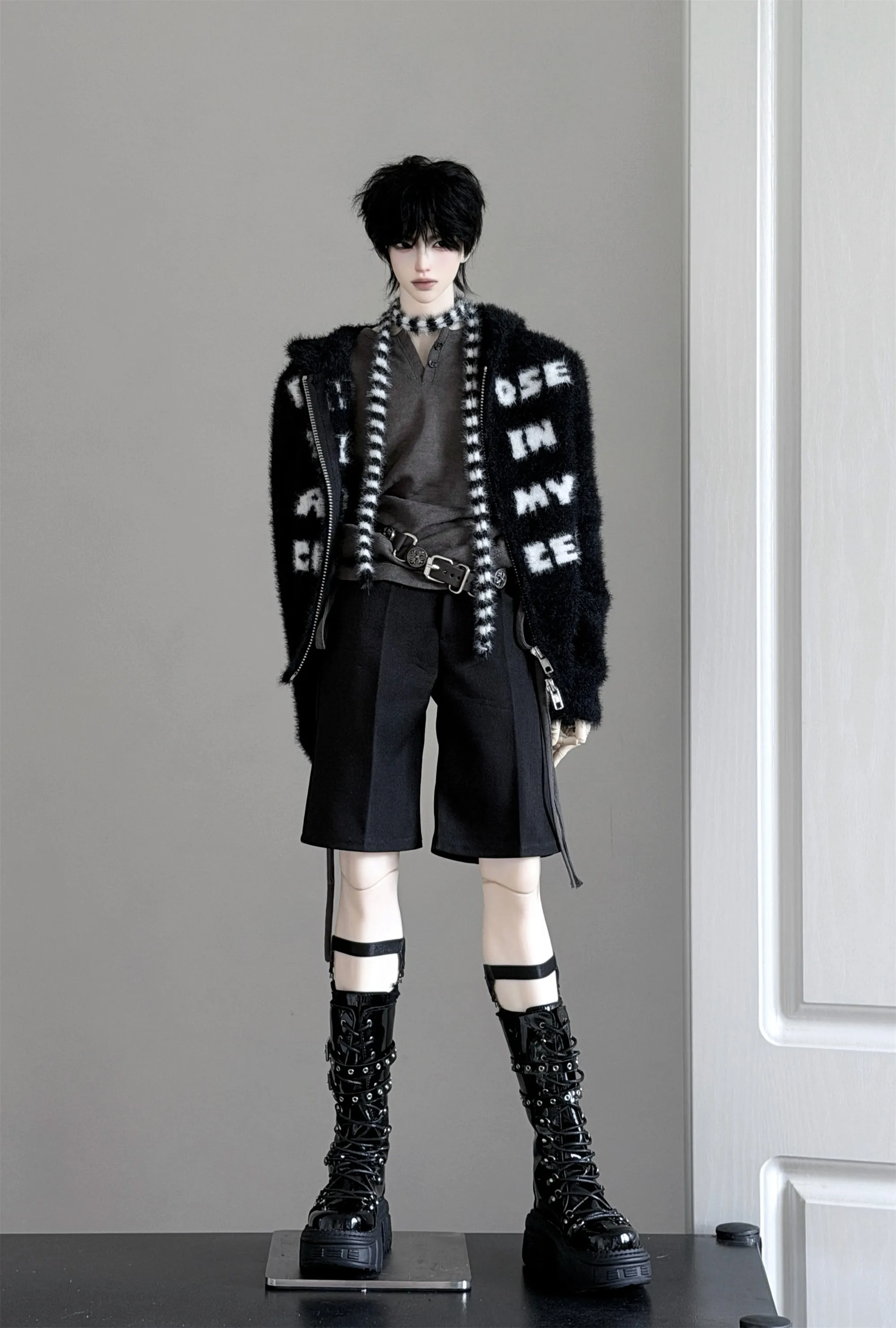 1/4 ID75 Knee-high Chunky-heeled Boots In Stock BJD Doll Shoes Boys Girls Black Brown Glossy Leather High Boots Doll Accessories