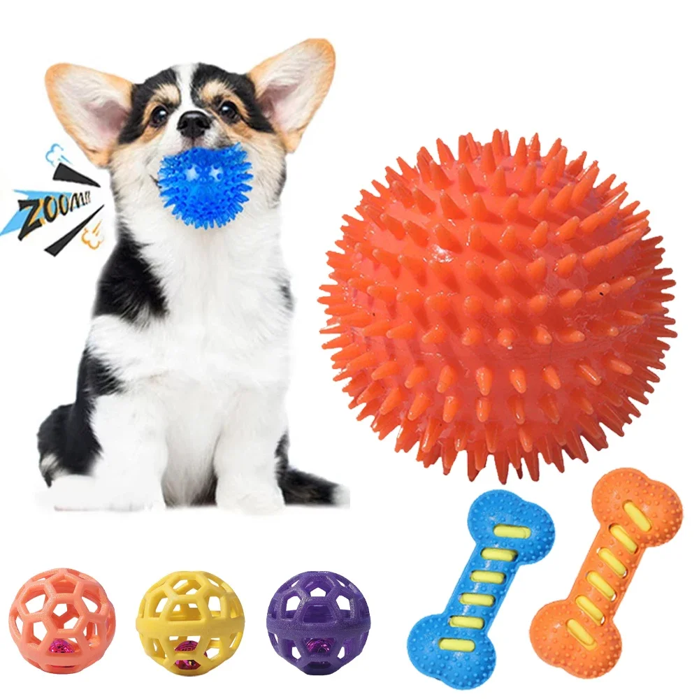 CANBOUN Pet Dog Toys Cat Puppy Sounding Toy Polka Squeaky Tooth Cleaning Ball TPR Training Pet Teeth Chewing Toy Thorn Balls Acc