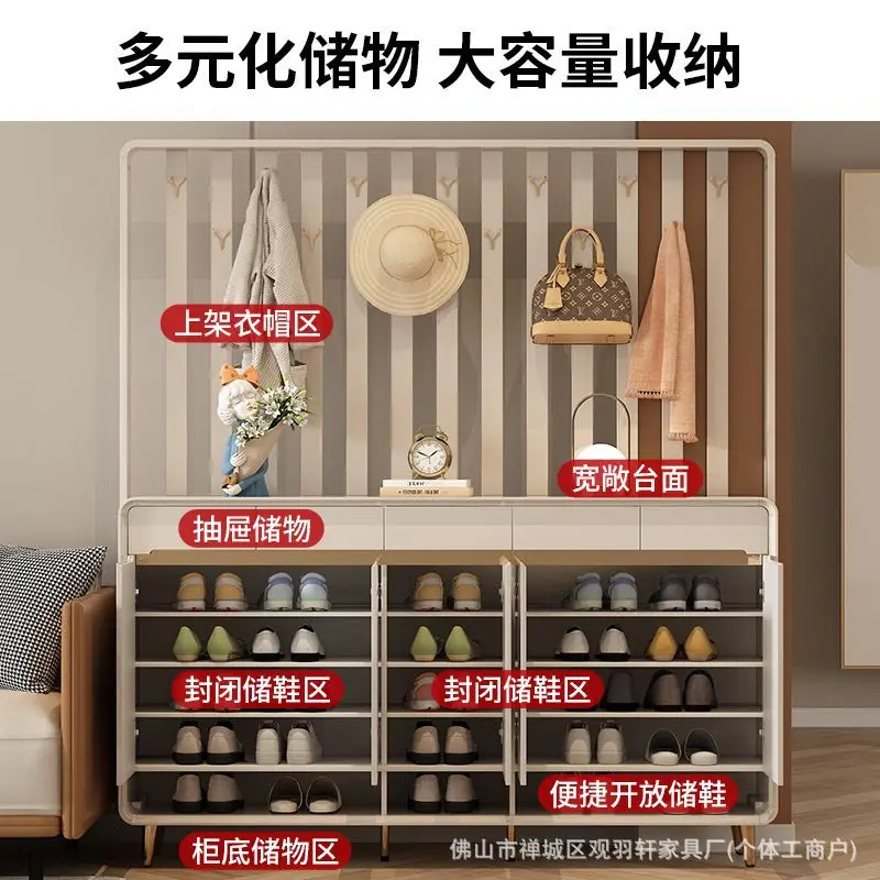 Cream wind entry shoe cabinet household door with hanger integrated simple modern living room porch partition coat cabinet