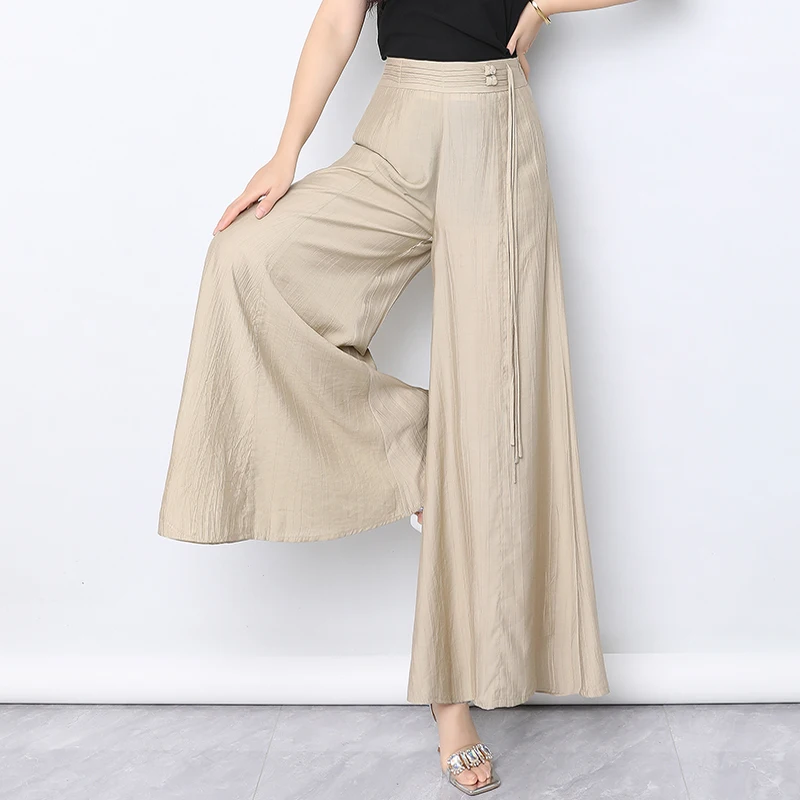 

New Chinese Sle Thin Ice Silk Wide Leg Pants Women Summer 2025 Trendy Slimming Drapey Loose Fit Casual Trousers