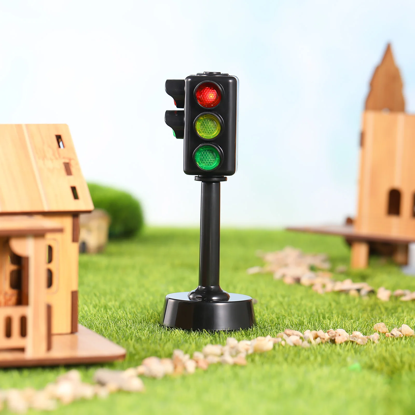 

2pcs Red Green Light Premium Plastic Traffic Signal Lamp With 3 Lights Educational Tabletop Play Set For Toddlers Mini