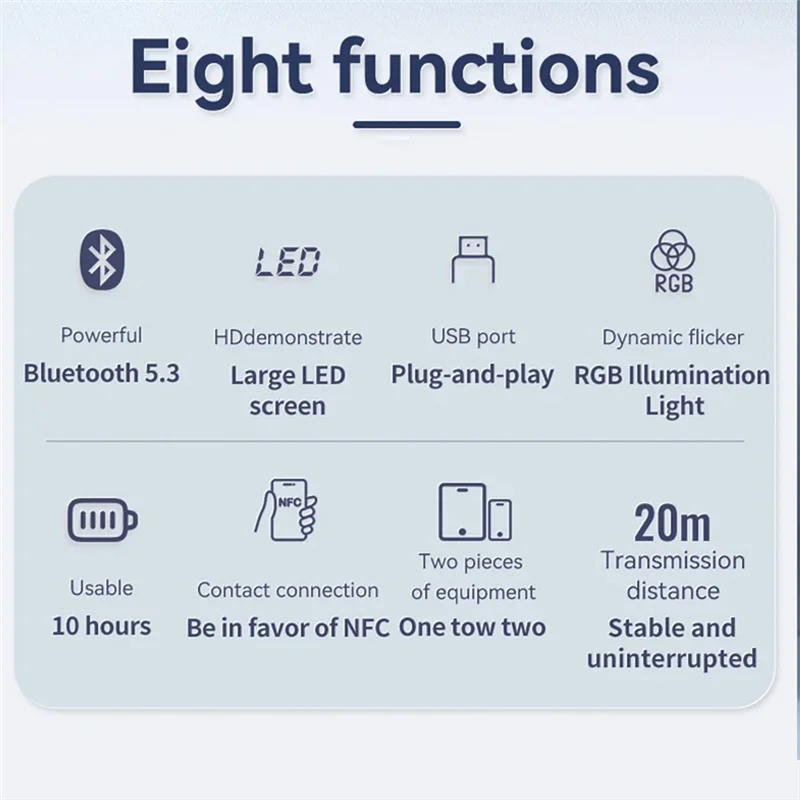 

Гениальный-NFC Bluetooth 5,3 аудиоприемник-передатчик RGB Light USB 3,5 мм AUX RCA коаксиальный оптический адаптер ЦАП прочный