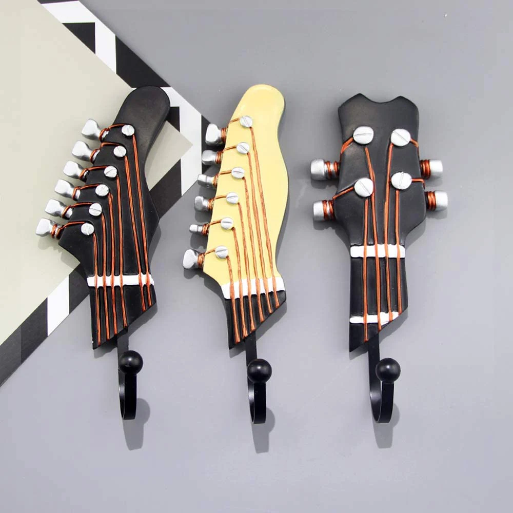 Vintage Guitar Shaped Decorative Hooks for Hanging Clothes Coats Towels Keys Metal Resin Hooks Wall Mounted Heavy Duty