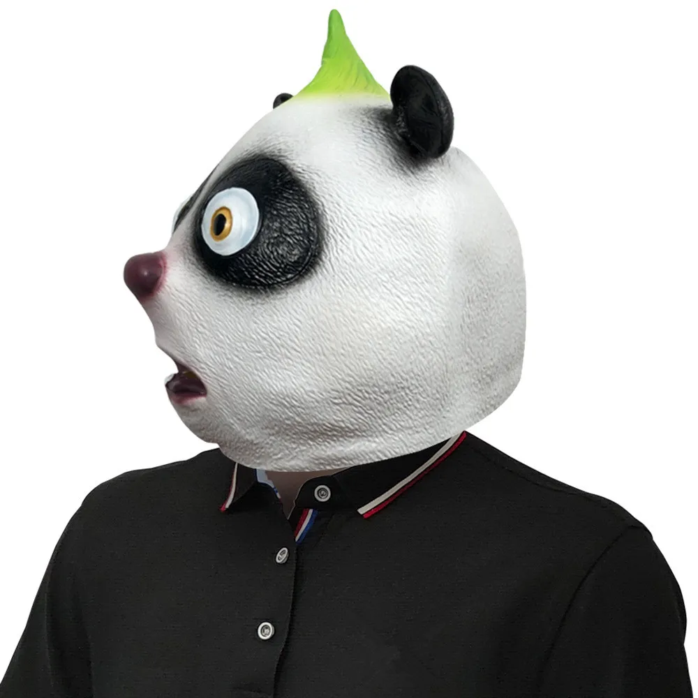 Party-Tierkopfbedeckung, Lustige Tierkopfmaske, Panda-Kopfset Latexmaske Halloween-Kostüme Witzige Requisiten (Panda-Kapuze) – Detail 2