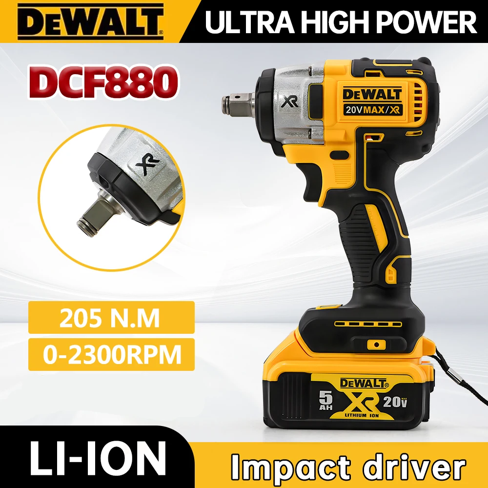 Dewalt DCF880 2300RPM akumulatorowy klucz udarowy 205N.m kompaktowy klucz elektryczny ładowanie elektronarzędzi do akumulatora Dewalt 20V