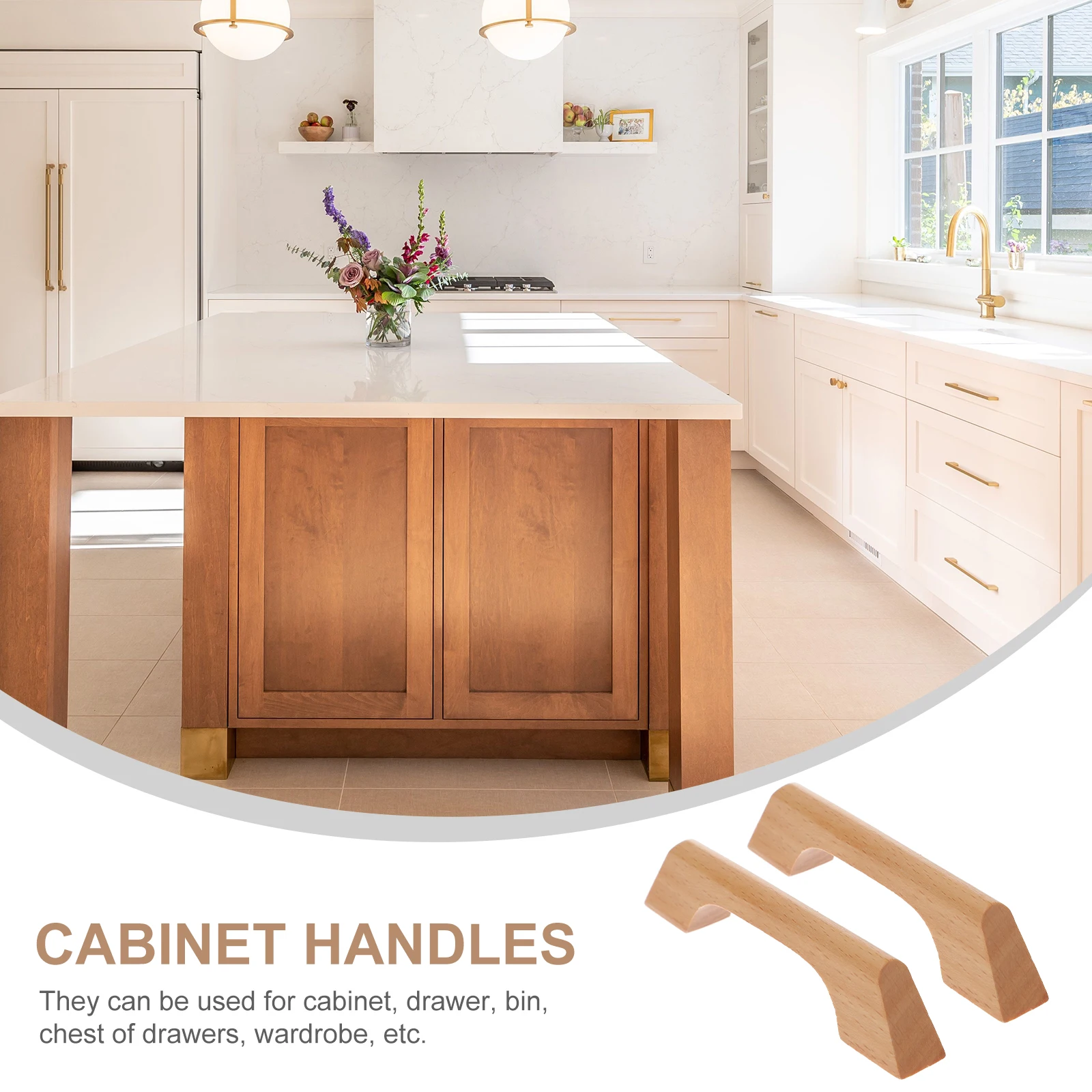 

4pcs Wooden Cabinet Pulls Drawer Smooth Design Durable Kitchen Cupboard Handles Easy Install Furniture Replacement Handles For