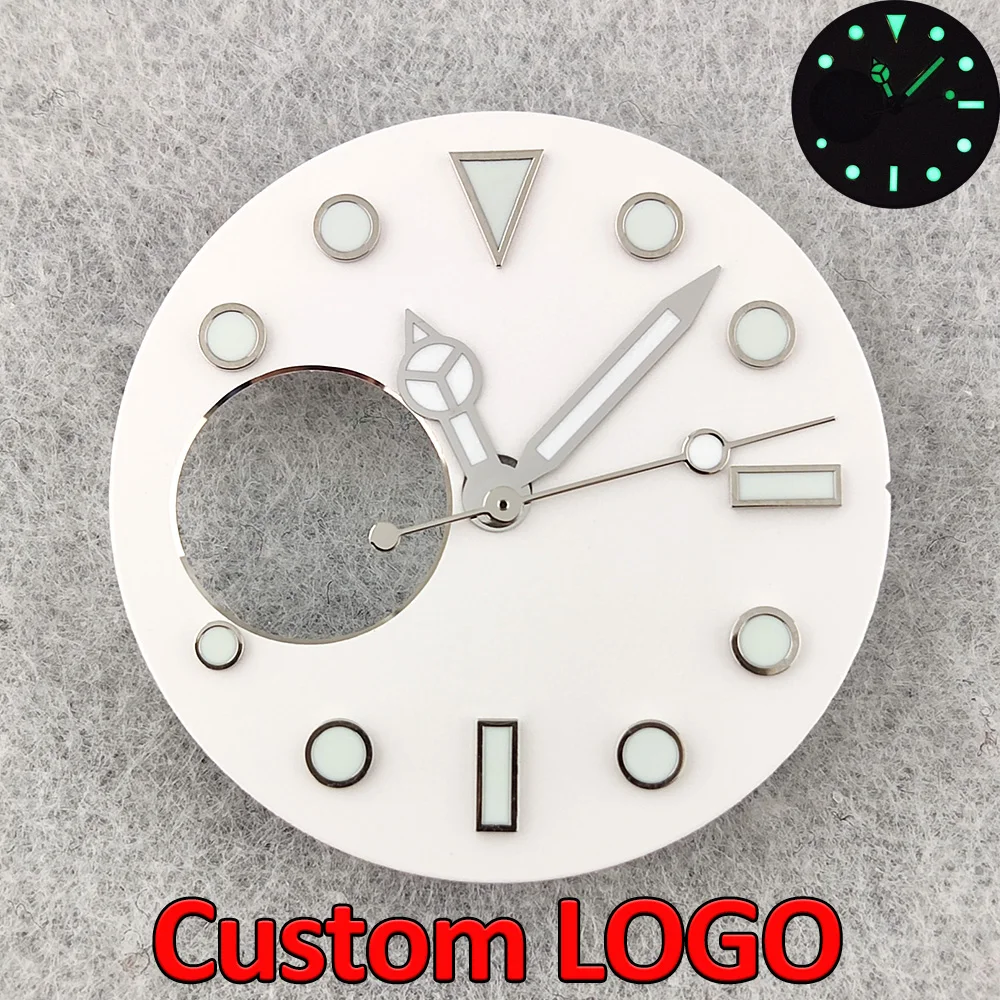 28.5mm Dial NH38 Dial High Quality White Dial Custom LOGO Luminous Dial With Hands NH38 Watch Accessories Fit NH38/NH39 Movement