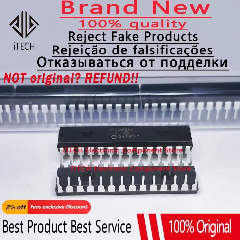

10 шт./лот, оригинальный PIC16F886-I/SP PIC16F886 DIP28, однокристальный микроконтроллер, микросхема, 100% новый и оригинальный