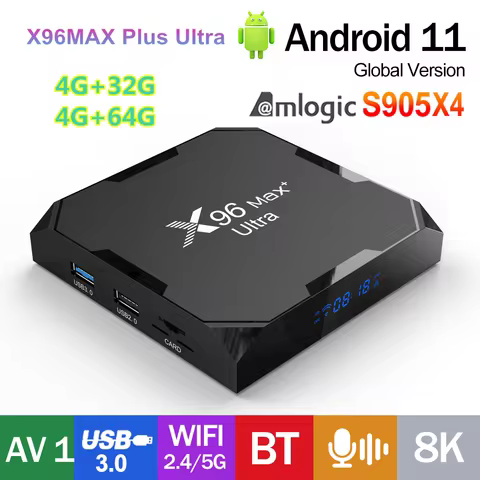 Android11 X96MAX Plus Ultra TV Box Amlogic S905X4 4G ROM 32G / 64G ROM TV BOX AV1 BT 2.4G 5G Wifi 8K HDR Player Set Top Box