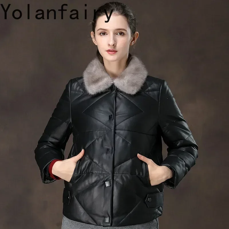 Natürliche Nerz Pelz Kragen Echtes Leder Unten Jacke Frauen Winter Weiße Ente Unten Jacke Echt Schaffell Mantel Weibliche Outwear 8578