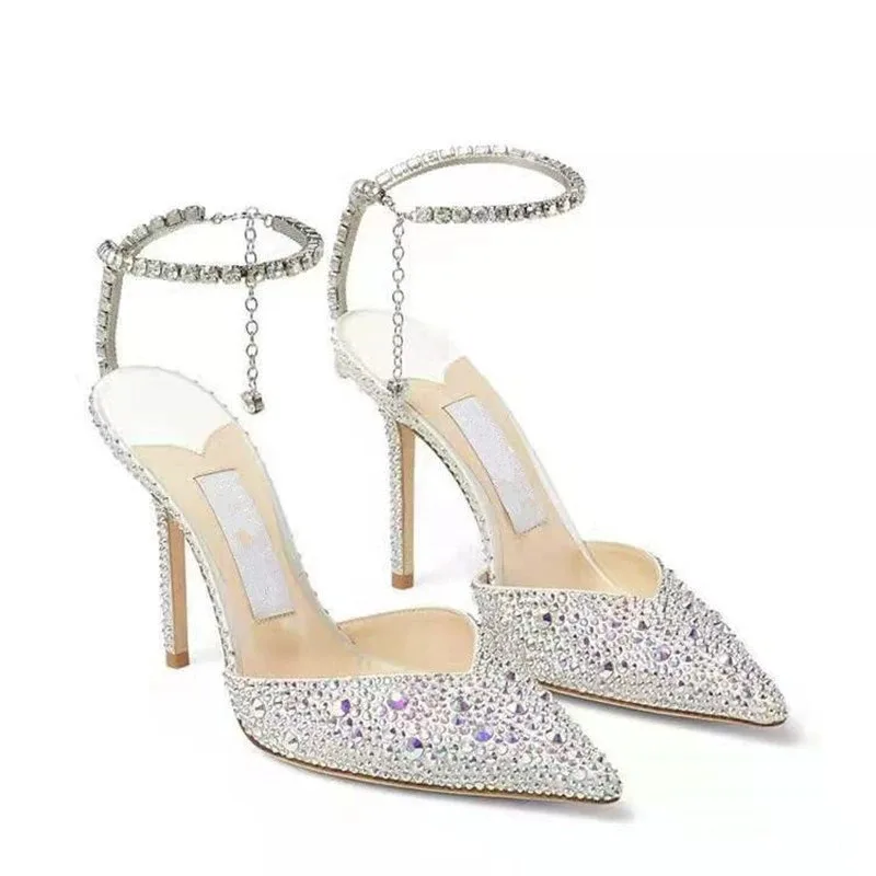 New Woman Shoes Summer New Crystal Chain High Heels Luxury Sexy Water Diamond High Heel Sandals for Women Designer Shoes Zapatos view 6