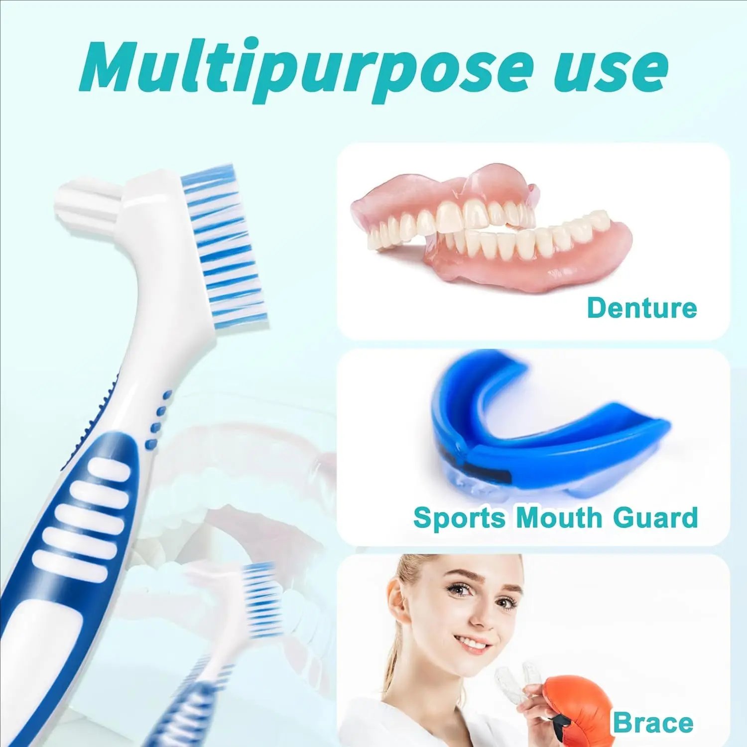 4/24Pcs Denture Brush Set for False Teeth, Double Sided Denture Cleaning Toothbrushes with Soft Bristles and Ergonomic Anti-Slip