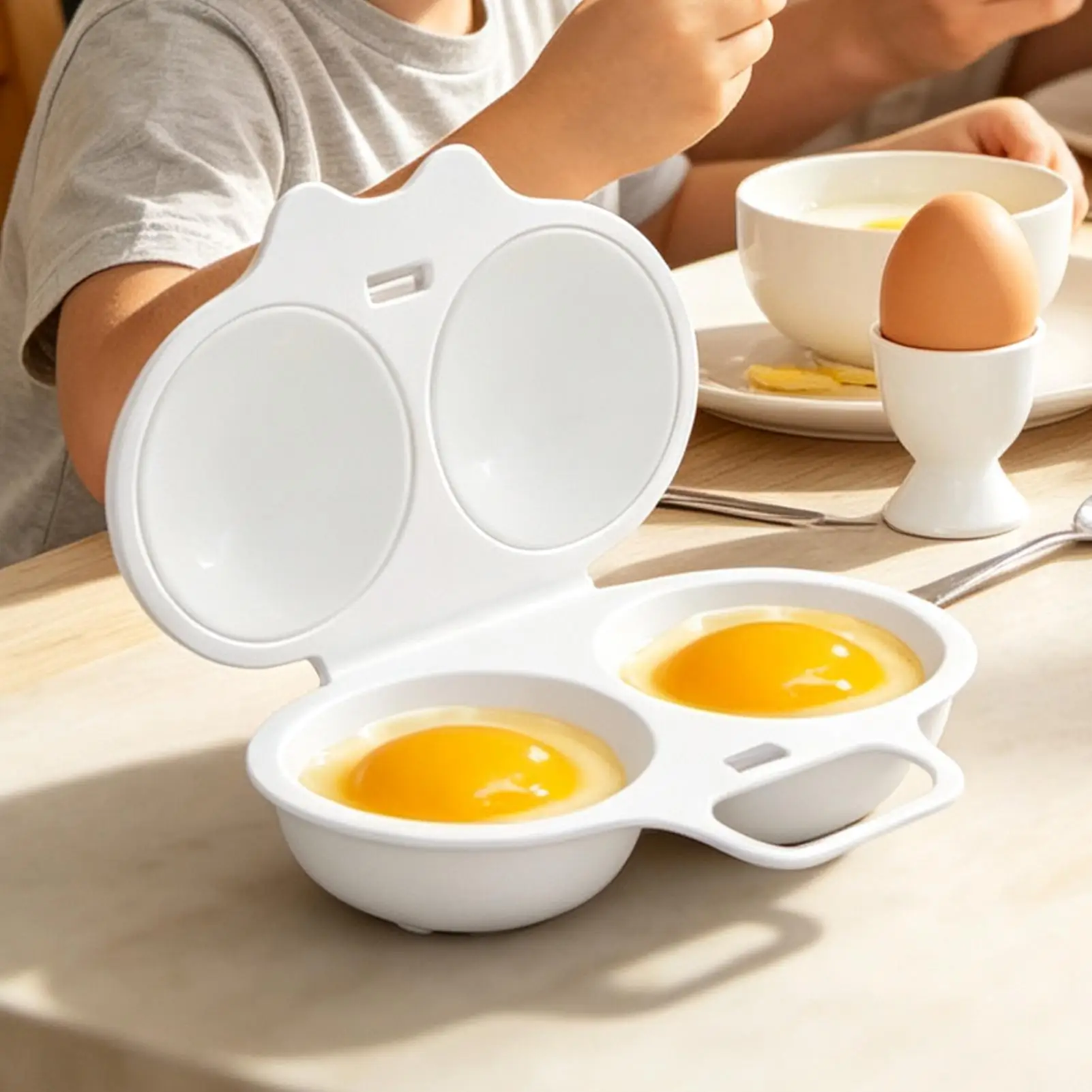 Microwave Egg Poacher 2-Cavity Nonstick Quick Egg Cooker BPAfree Microwavable Poacher For Breakfast, Home Camping Office