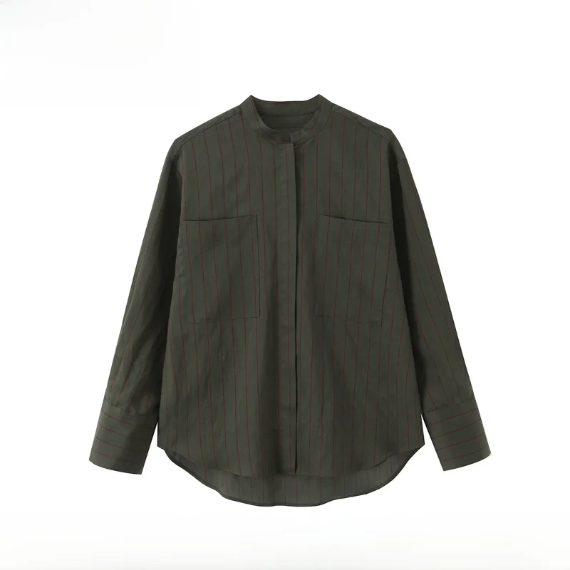 

EVEA New Women's Faion Casual Striped Stand Collar irt Autumn Sle 20505 Comfortable Breathable Polyester Fiber Long Sl...