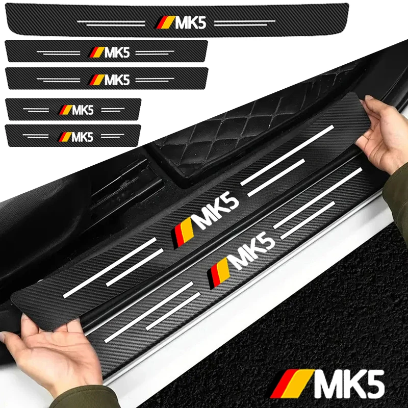 Carbon Fiber Stickers for Volkswagen VW MK5 Badge Auto Door Entry Pedal Guards Tape Car Door Threshold Sill Scuff Plate Decals