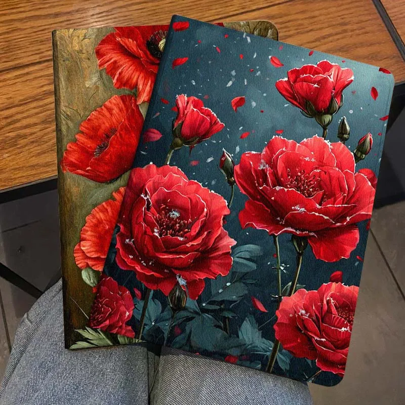 

Art Retro Red Flower For Honor Pad 8 V8 9 GT MagicPad 13 3 2 Tab MatePad Pro Air 12 X 12.6 Foldable Tablet Case Gift