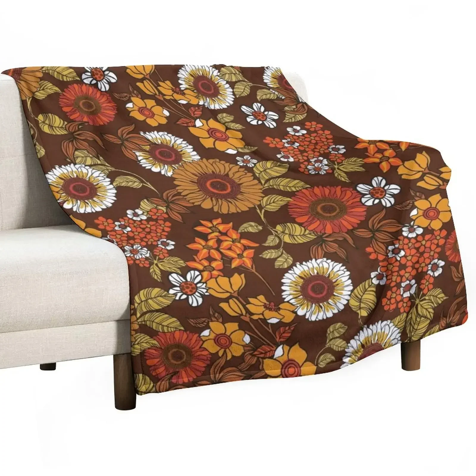 

70s vintage boho flowers, orange, browns, hippie, flower power Throw Blanket Soft Beds Blankets For Baby Soft Plaid Blankets
