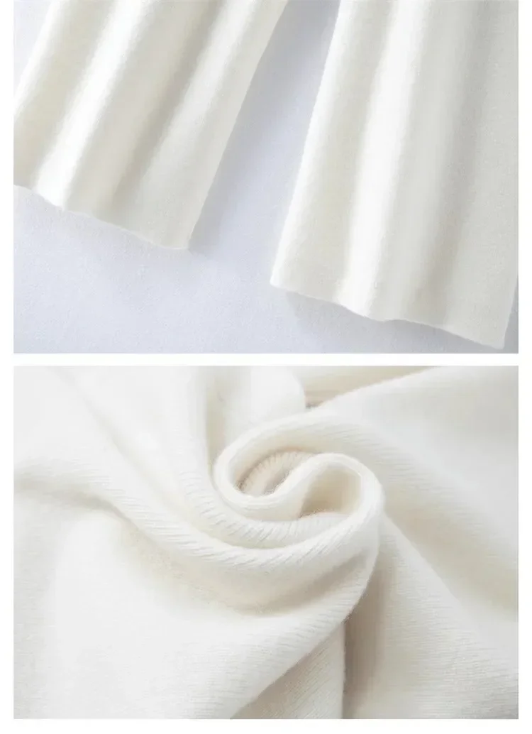 Autumn Winter Elegant Pure Cashmere High Waist Draped Wide Leg Pants Women Outerwear Pocket Loose Straight Knitted Floor-Le M418