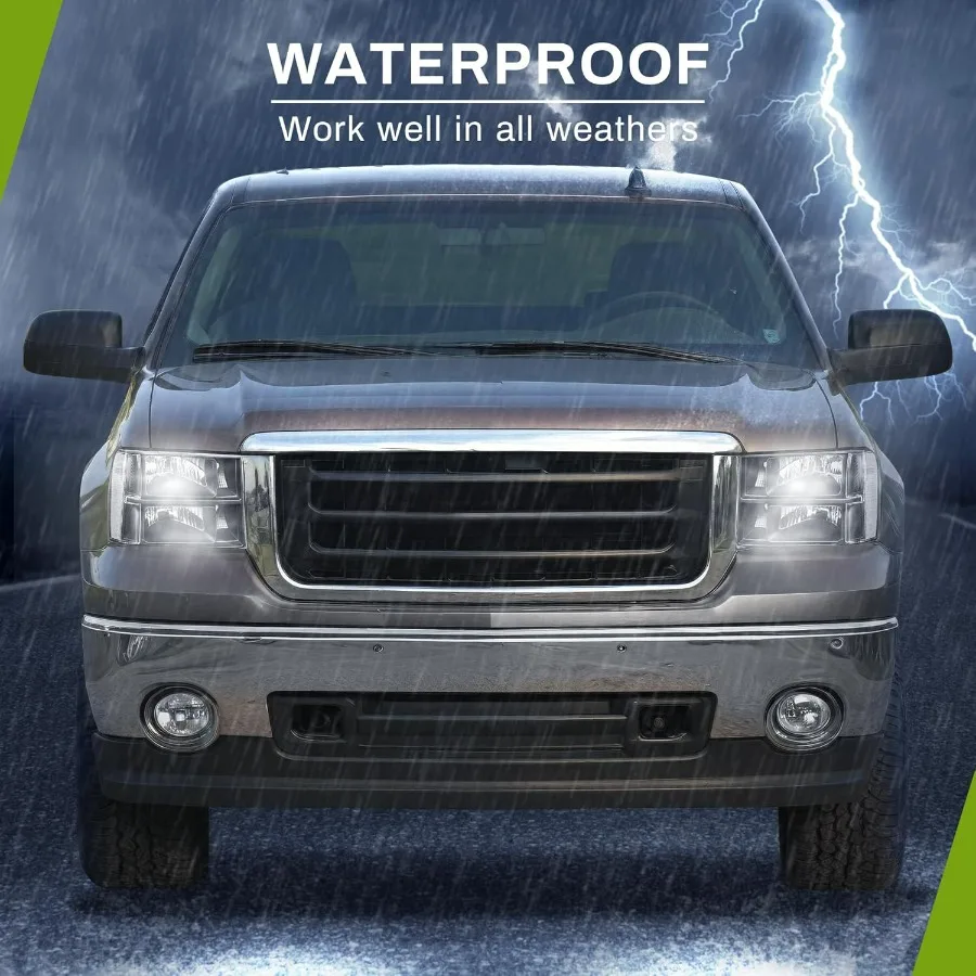 مجموعة المصابيح الأمامية متوافقة مع 2007-2013 جي إم سي سييرا 1500/2007-2014 سييرا 2500HD 3500HD عدسة شفافة للإسكان الأسود (السائق و